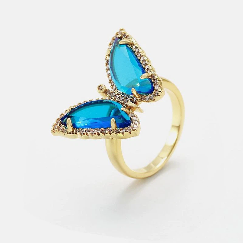 Красив сребърен пръстен с пеперуди и животни