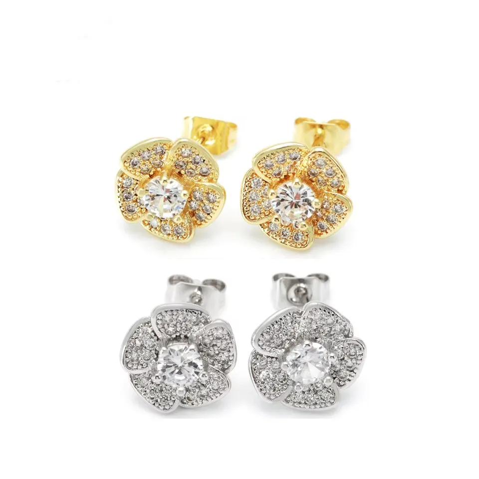 Винтидж обеци с цветя с покритие от злато и родий